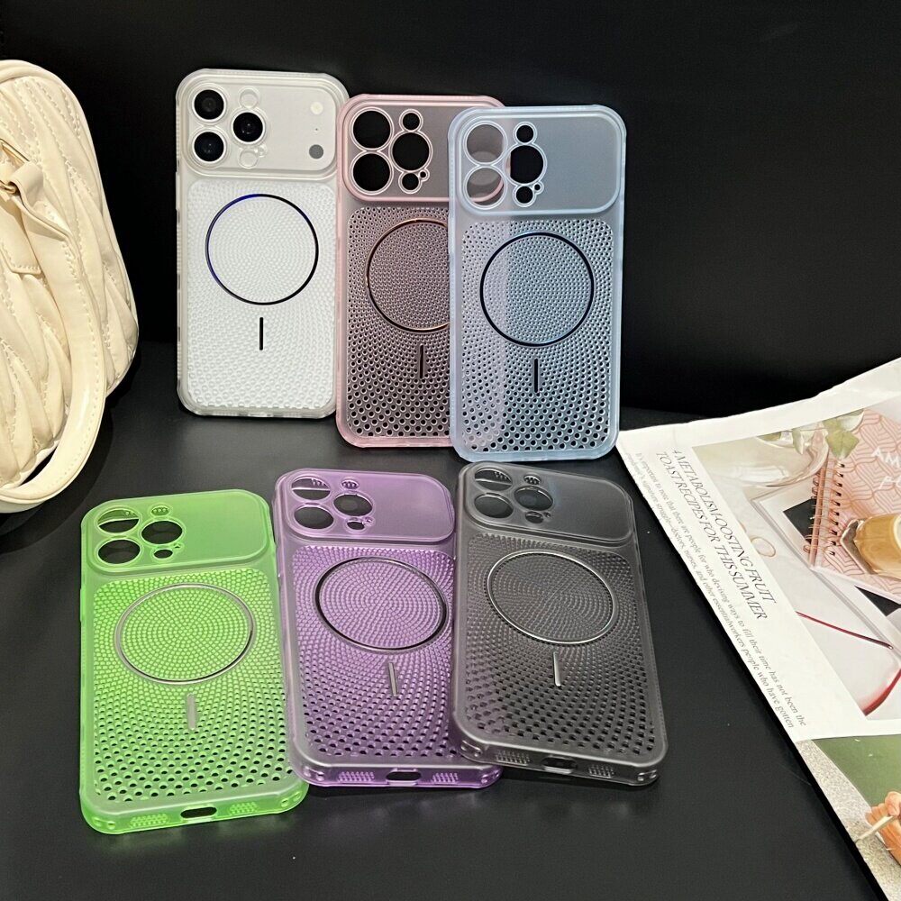 超薄蜂窝网孔适用苹果17保护壳iPhone17promax透色散热透气16磁吸充电15精孔全包14pro防摔硬壳13高级感