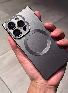 正方形直角边磁吸无线充电纯黑白色适用iPhone16手机壳带镜头膜苹果15promax软壳14/13pro全包防摔12硅胶11潮