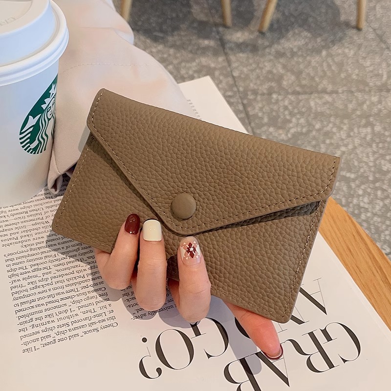 真皮质感钱包女短款简约折叠软皮钱夹可爱小巧信封零钱包超薄卡包