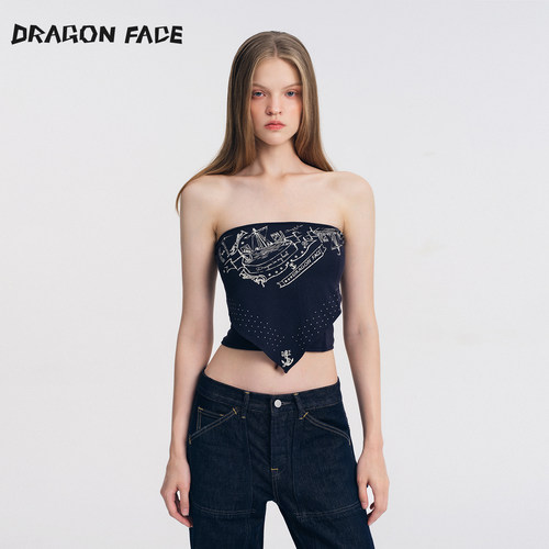 【何超莲同款】龙脸 DRAGON FACE 双层印花抹胸修身抹胸