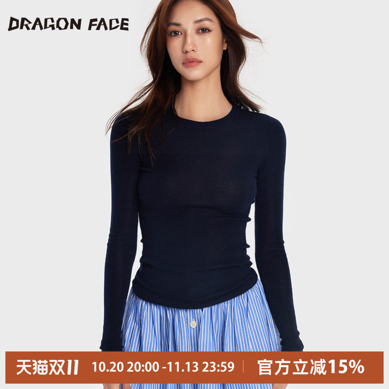 【明星同款】龙脸DRAGON FACE100%山羊绒圆领打底衫女百搭