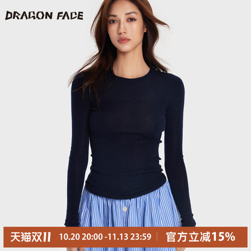 【明星同款】龙脸DRAGON FACE100%山羊绒圆领打底衫女百搭