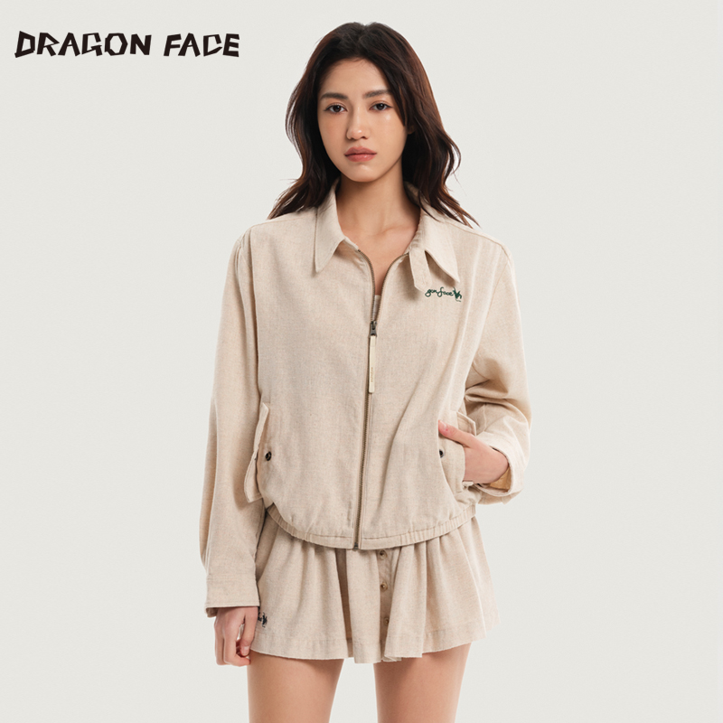 【明星同款】龙脸 DRAGON FACE 亚麻色清爽夹克 宽松夹克外套