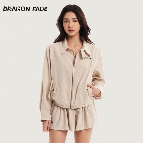 【明星同款】龙脸 DRAGON FACE 亚麻色清爽夹克宽松外套网球上衣