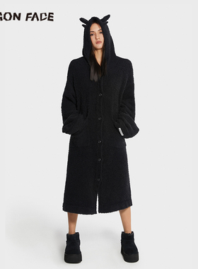 【张心怡同款】龙脸DRAGONFACE新款黑色软绵绵龙角帽针织长外套