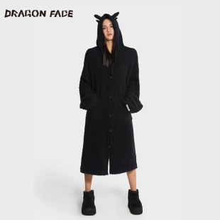 黑色软绵绵龙角帽针织长外套 龙脸DRAGONFACE新款 张心怡同款
