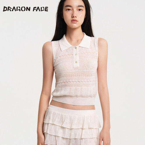 【何超莲同款】龙脸DRAGON FACE 海岛钩花翻领背心 100%绵羊毛