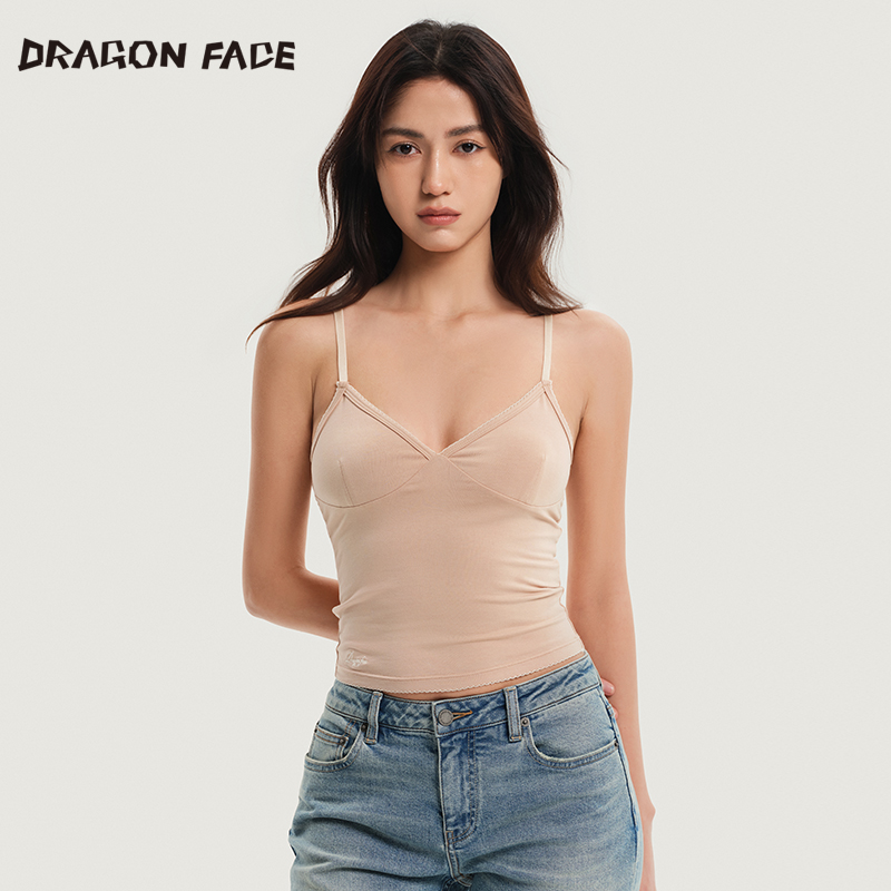 【明星同款】龙脸DRAGON FACE蕾丝边深V领吊带背心柔软花边短裤