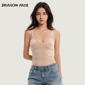龙脸DRAGON 明星同款 FACE蕾丝边深V领吊带背心柔软花边短裤
