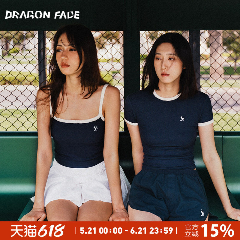 【明星同款】龙脸 DRAGON FACE 修身长款花边T恤 短袖T恤网球短T