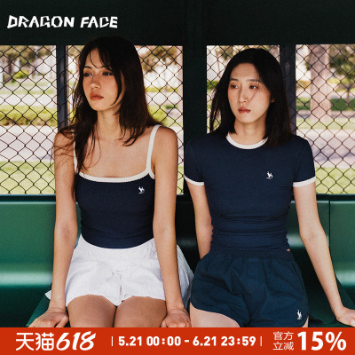 【明星同款】龙脸 DRAGON FACE 修身长款花边T恤 短袖T恤网球短T