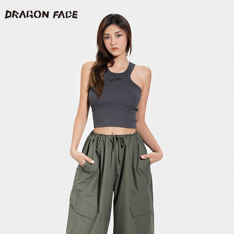 【何超莲同款】龙脸DRAGONFACE挂脖工字美背吊带百搭罗纹印花背心,女装/女士精品,背心吊带,淘宝优惠券,粉丝福利购,淘宝优惠卷
