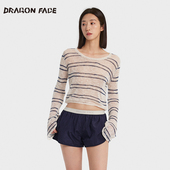 龙脸DRAGONFACE亚麻针织条纹罩衫 何超莲同款 女百搭长袖