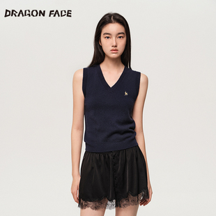 学院V领羊绒套头马甲 FACE 龙脸DRAGON 100%山羊绒 明星同款