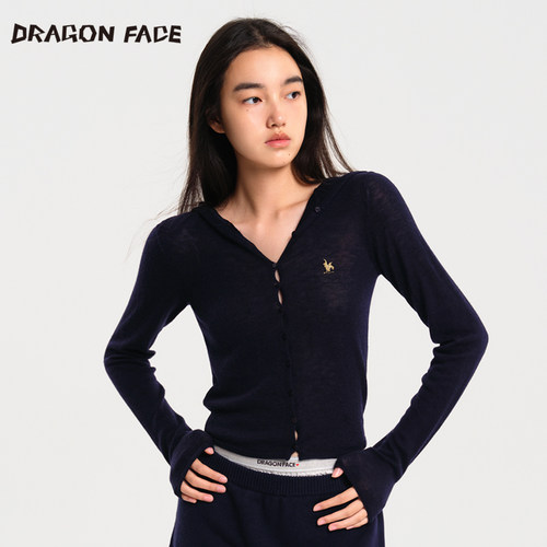 【明星同款100%绵羊毛】龙脸DRAGON FACE 针织连帽系扣绵羊毛开衫
