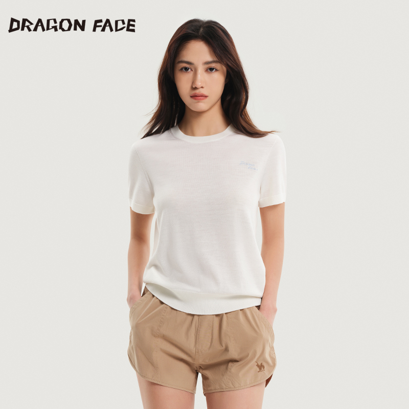 【明星同款】龙脸 DRAGON FACE 针织圆领短袖100%绵羊毛上衣