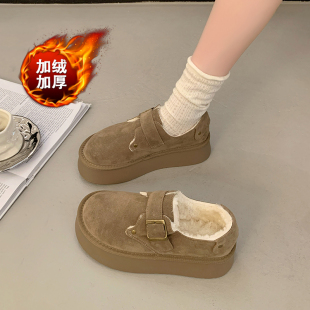 1004z 潮加绒保暖一脚蹬懒人乐福棉鞋 秋冬厚底勃肯鞋 女2025新款