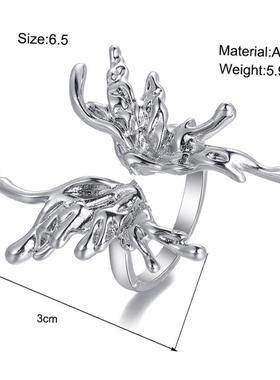 Butterfly open ring lady食指戒小众高级感液态蝴蝶开口戒指女