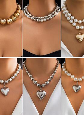 Large round bead collar collarbone chain bead necklace项链