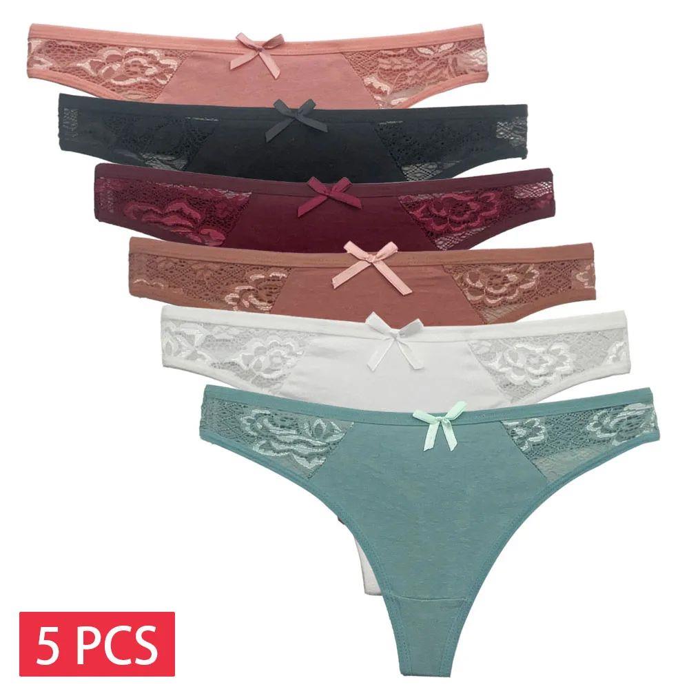 5 PCS/Set Cotton Thong Women Underwear Sexy Lace Female Unde