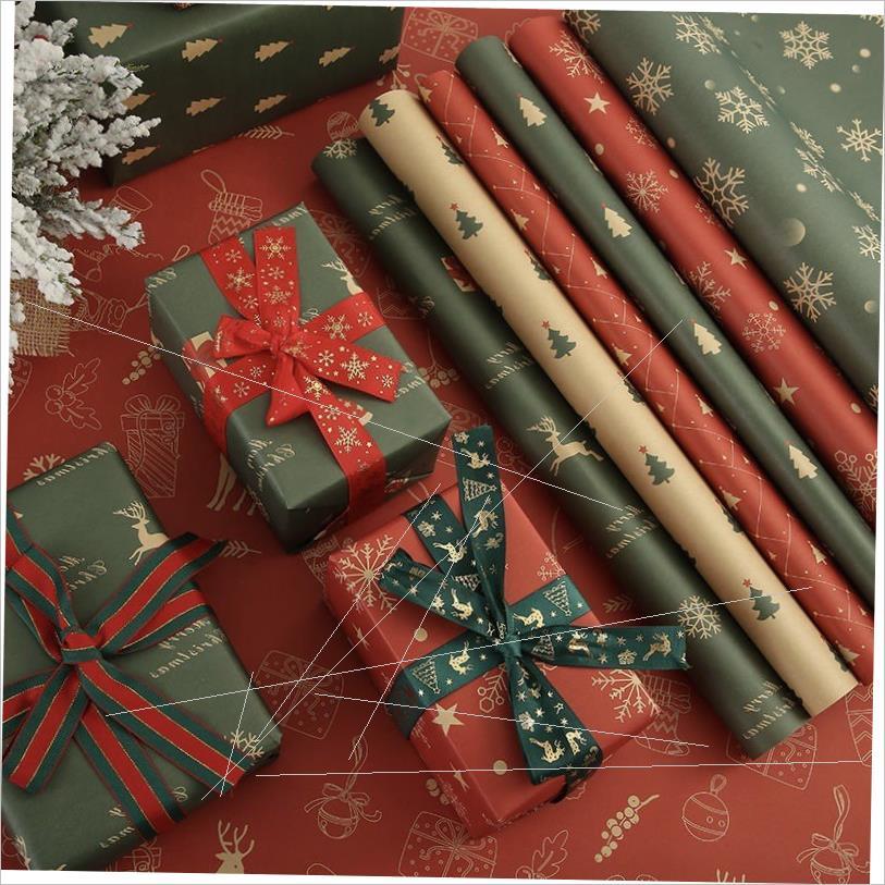Christmas wrapping paper gifts decorated with kraft paper