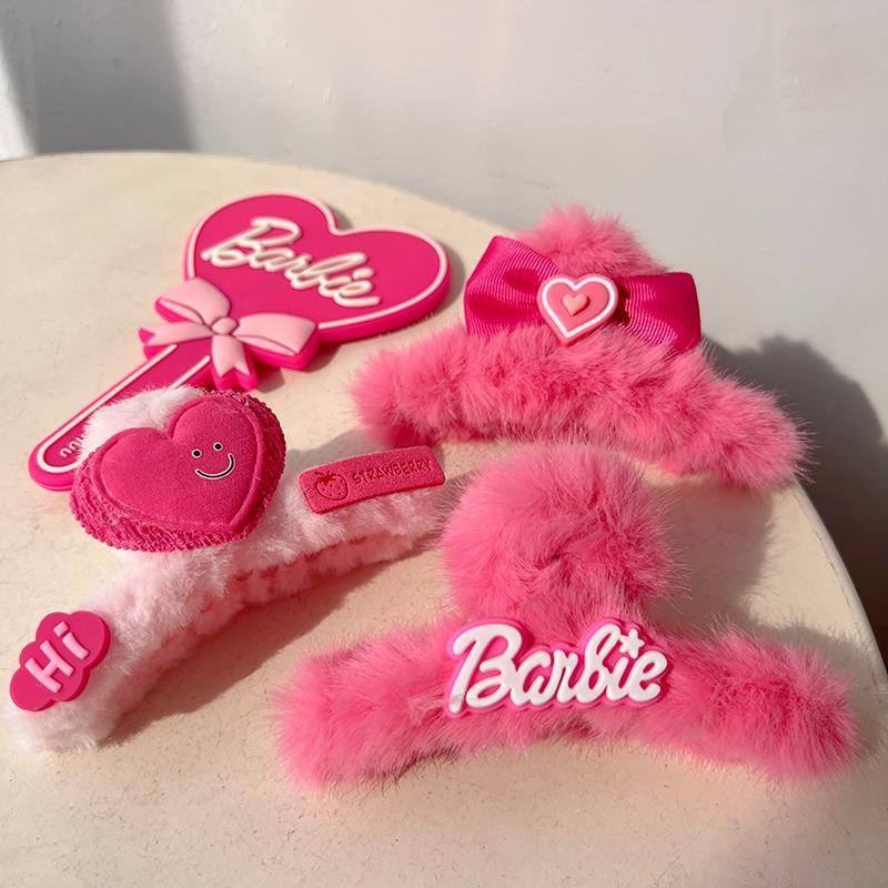 2pcs Barbie Sweet Plush Hair Claw Fashion Romantic Crab Clip