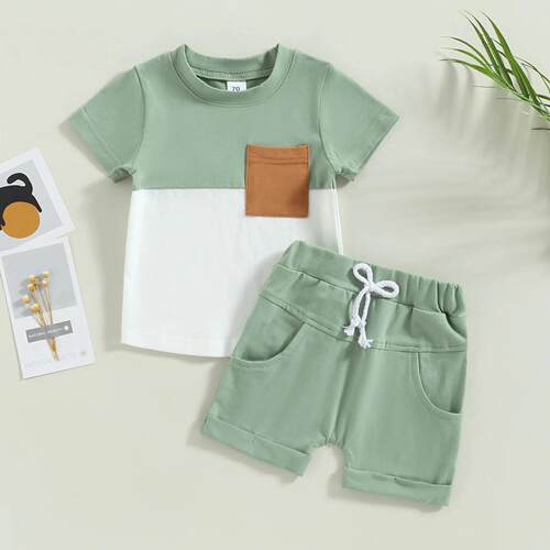 Baby Boys Summer Outfit Sets Casual Short Sleeve Contrast Co