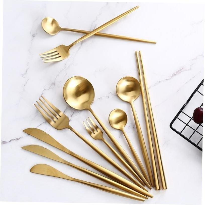 Gold Cutlery Steak Knife Fork Coffee Spoon Teaspoon Butter 1