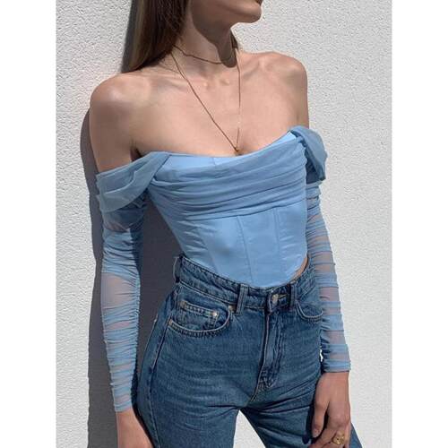 Summer Corset Top Women Y2k Tops Blue Boycon Crop Top Clubwe