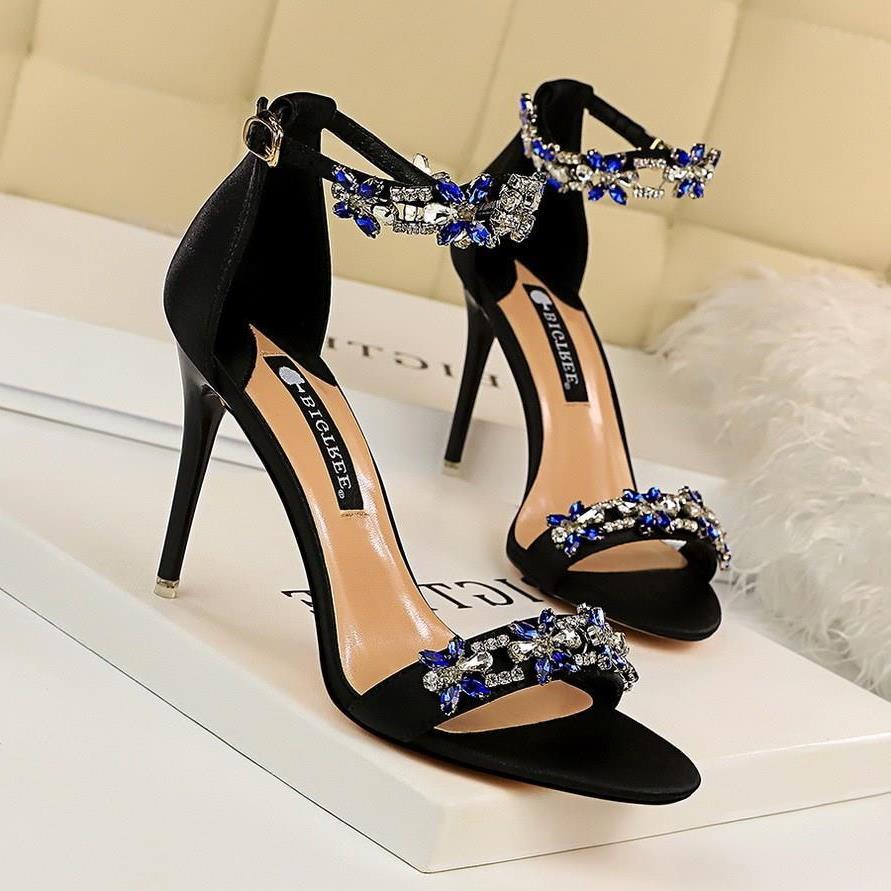 women fashion party sandals high heels shoes一字带高跟凉鞋女