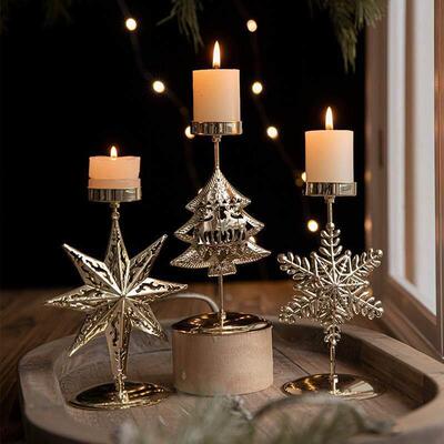 Vintage Gold Candle Holder, Wrought Iron Christmas Decor