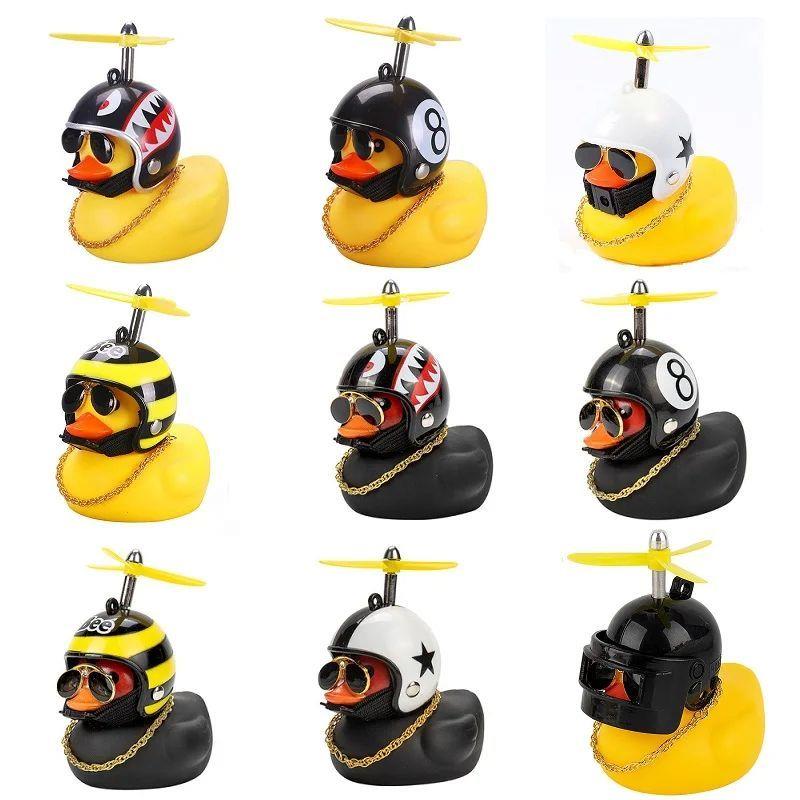Rubber Broken Wind Duck Toy Motorcycle Car Ornaments Yellow