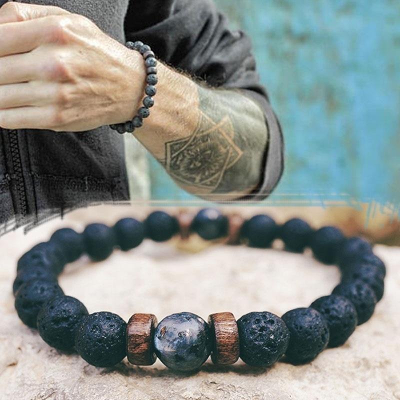 Volcanic Stone Bracelet for Men Lava Wooden 8mm Beads Bracel