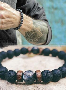 Volcanic Stone Bracelet for Men Lava Wooden 8mm Beads Bracel