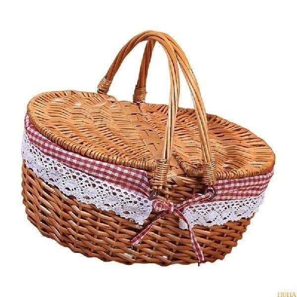 N0HA Elegant Wicker Picnics Basket With Folding Handle