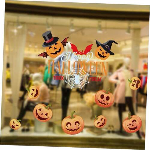 Halloween decorations, witch pumpkin stickers, supermarket