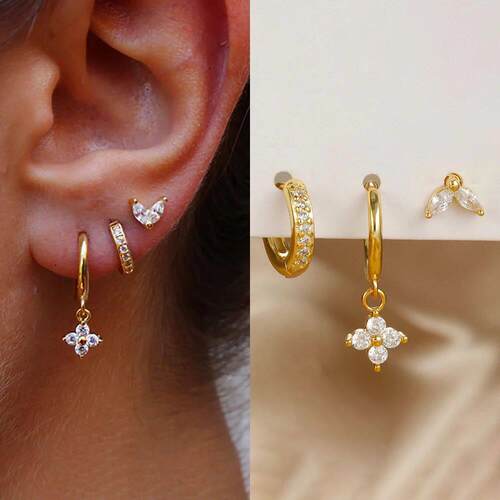 3PCS Exquisite Green Zircon Hanging Earrings Set for Women S