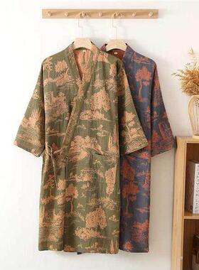 pajomas Men's Nightgown Cotton Gauze Men's Bathrobe
