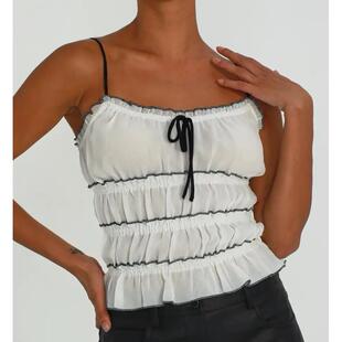 Strap Grunge y2k Camis Spaghetti Ruffles Bow Lace Cute
