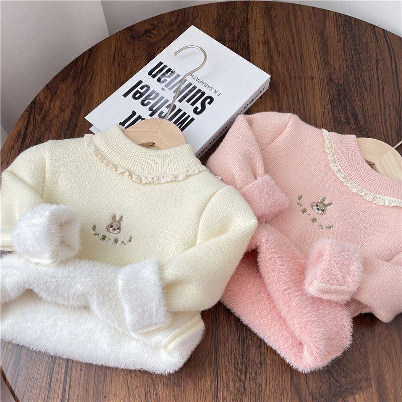 新款可爱宝宝公主风日常上衣女童小兔花边一体绒毛衣半高领打底衫,童装/婴儿装/亲子装,保暖上装,淘宝优惠券,粉丝福利购,淘宝优惠卷