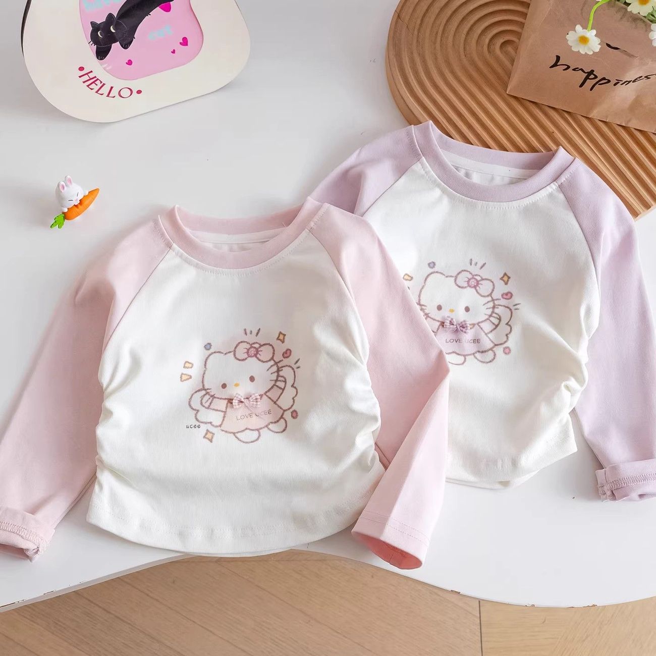女童春秋凯蒂猫纯棉插肩长袖T恤图片