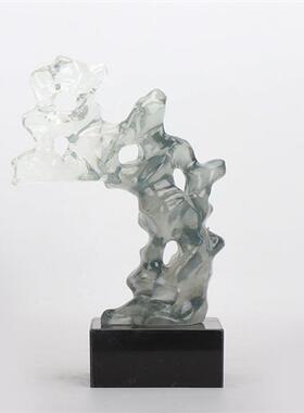 新中式透明树脂假山雕塑艺术品摆件展示厅玄关酒店大堂走廊装饰品
