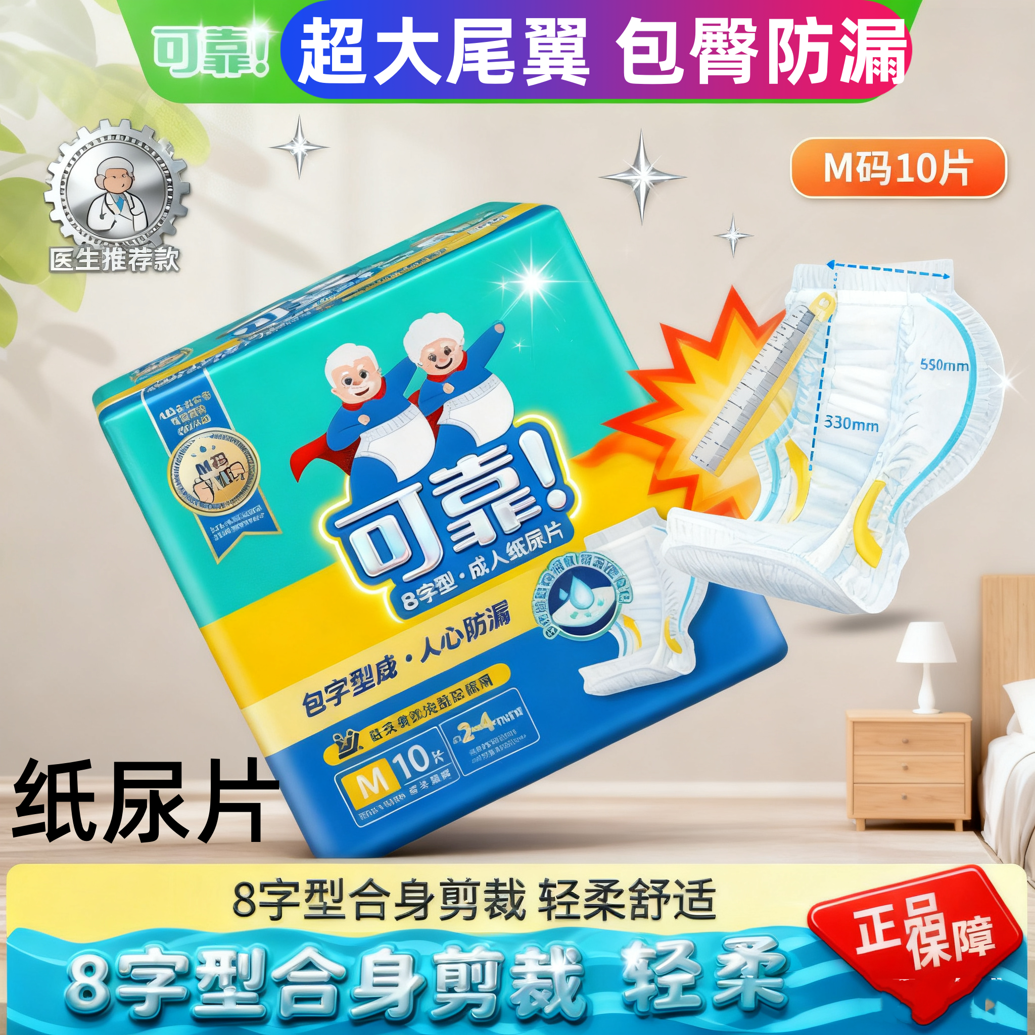 八字型成人纸尿片59X33老人失禁纸尿片产妇产后搭配内裤可靠