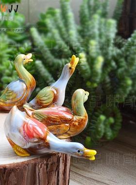 创意鱼缸造景装饰工艺品陶瓷小可爱卡通小鸭子青蛙儿童房摆件简约