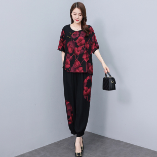 妈妈九分裤 2026新款 遮肚大码 宽松薄款 两件套 中老年套装 短袖 女夏季