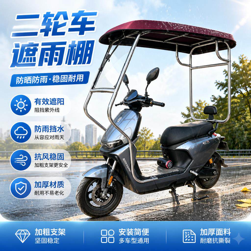 二轮车专用雨棚前挡外卖车雨蓬不锈钢电动雨刷车棚防晒防雨全遮阳