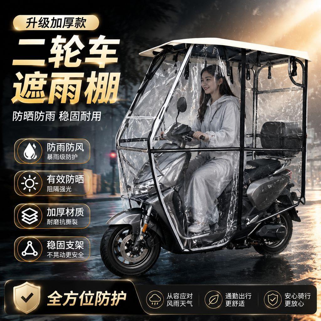 电动二轮车家用雨棚新款加宽加厚两轮车雨棚车篷专用防雨防晒棚子