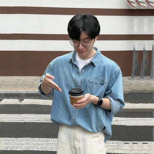 26春秋新款 男女宽松款 日系复古潮牌长袖 外套 牛仔风宽松衬衫 ATA