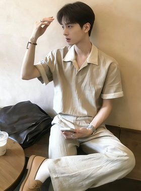 ATA 70%亚麻棉混纺奢品老钱风撞色短袖cleanfit休闲Polo衫棉麻t恤