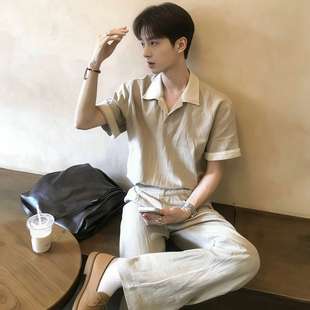 ATA 70%亚麻棉混纺奢品老钱风撞色短袖cleanfit休闲Polo衫棉麻t恤